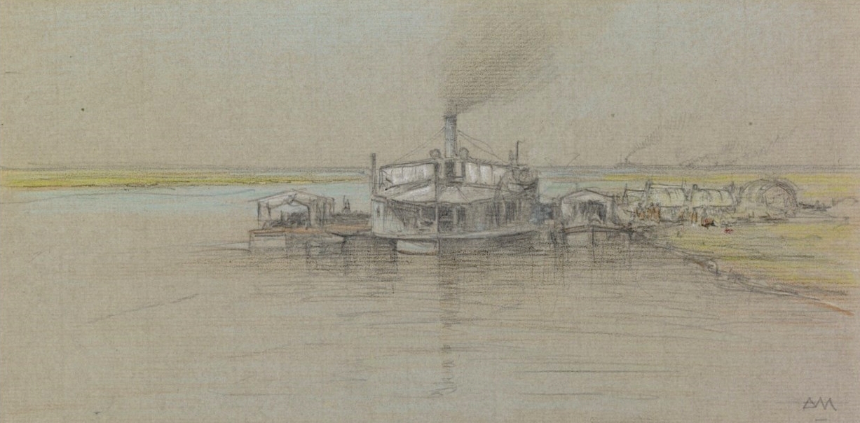 D. Maxwell, 'Tied Up' Steamers and Lighters waiting for Down-river Craft to pass in the Narrows, Tigris